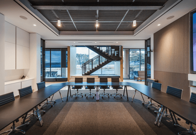 Large conference room that was re-imagined by Mojo Stumer Associates