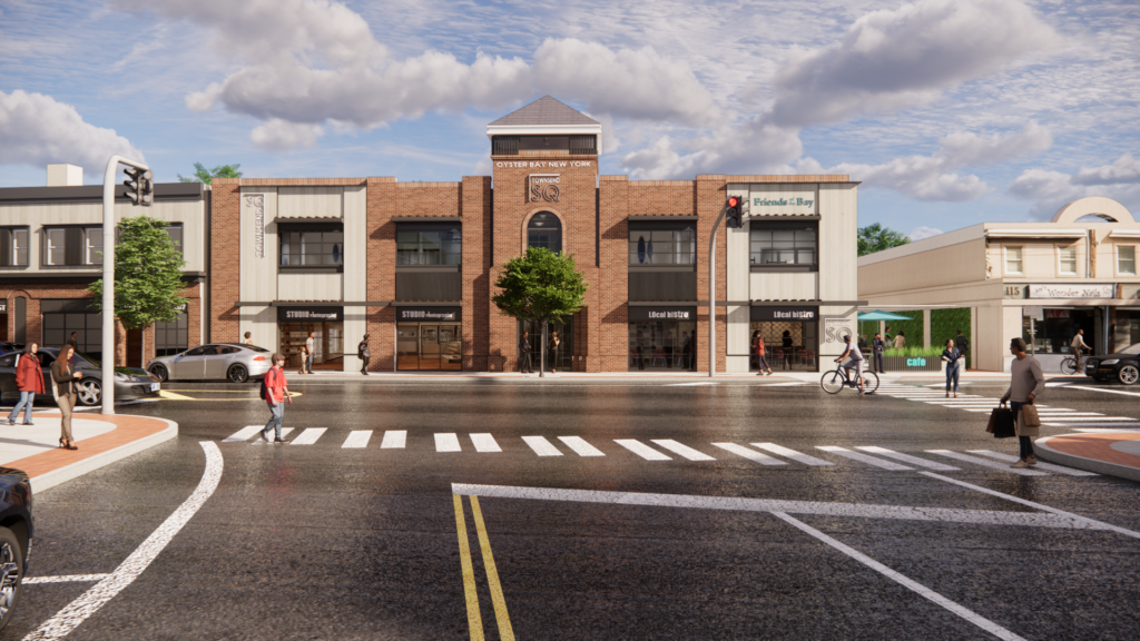 Landscape view of townsend square local project with luxury innovative retail design and small modern strip mall design